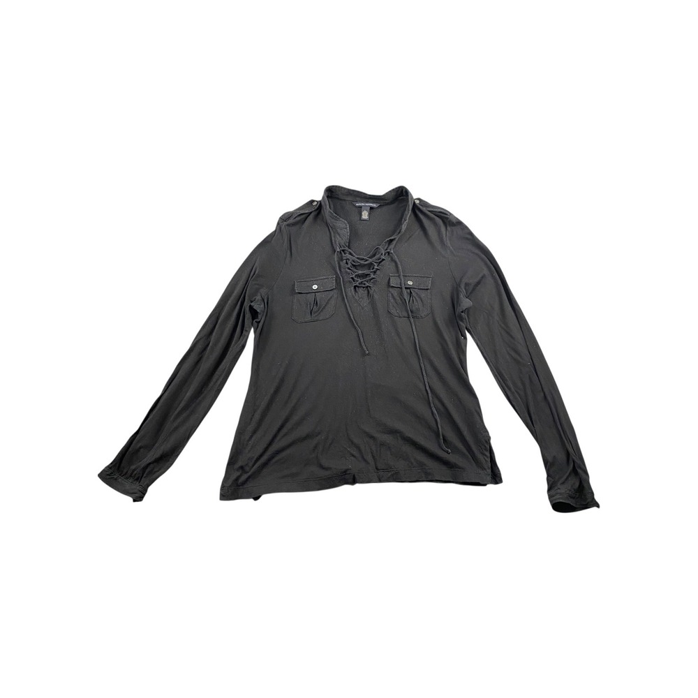 Banana Republic Black Lace Up Front Long Sleeve Utility Pocket Shirt Top Size L